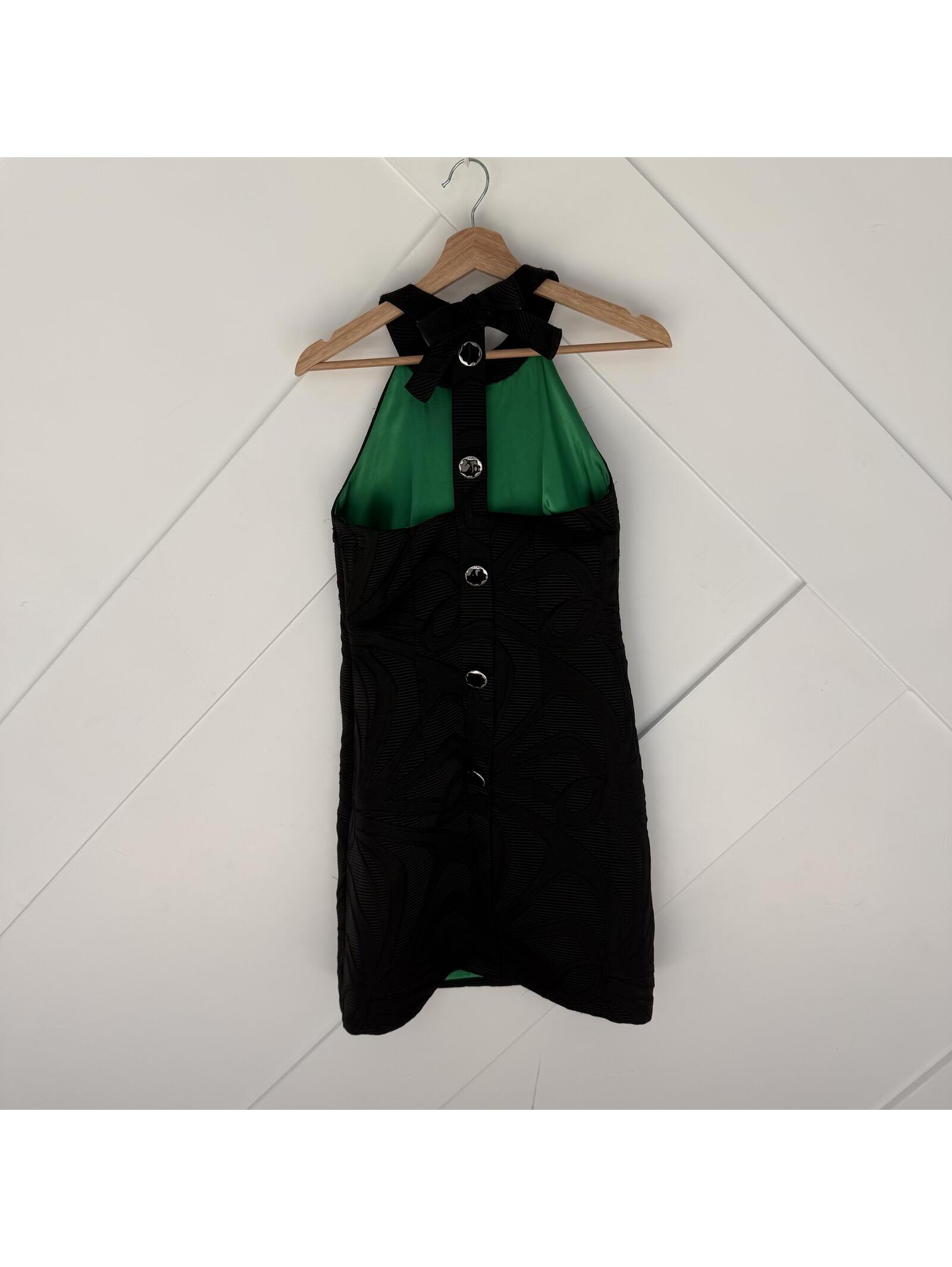 Milly Black And Green Button Front Halter Dress Wedding Guest Dress Size 0